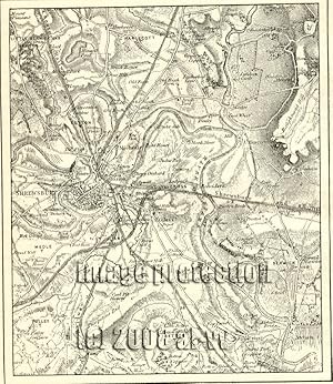 Shrewsbury in Shropshire, England ,1881 1800s Antique Map