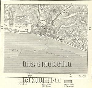 Brighton on the south coast of England, in East Sussex,1881 1800s Antique Map