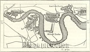The Docks of London,1881 1800s Antique Map