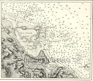 Holy Island or Lindisfarne showing water depths,from an Admiralty Chart,1881 1800s Antique Map