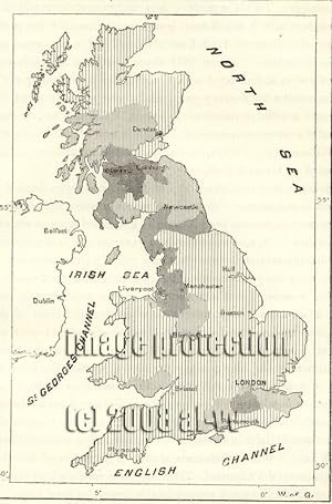 Distribution of Irish People in Great Britain,1881 1800s Antique Map