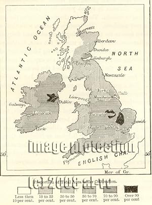 Proportians of the land under cultivation in the British Isles,1881 1800s Antique Map