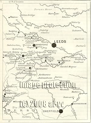 Towns in South Western Yorkshire,1881 1800s Antique Map