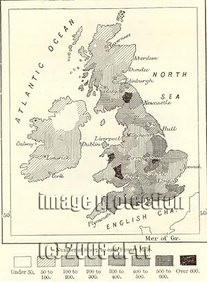 Distribution of Sheep per sq mile in the British Isles,1881 1800s Antique Map
