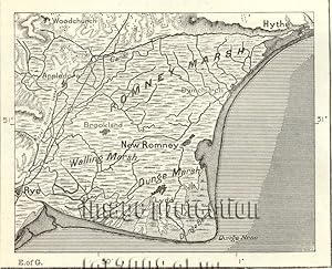 Romney Marsh in the counties of Kent and East Sussex in Southeast England,1881 1800s Antique Map