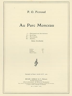 Immagine del venditore per AU PARC MONCEAU. Suite d'orchestre. FULL SCORE. venduto da BP02