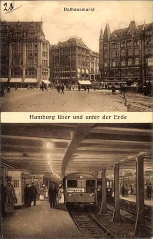 Ansichtskarte / Postkarte Hamburg Mitte Altstadt, Rathausmarkt mit Geschäften, Untergrundbahnhof,...