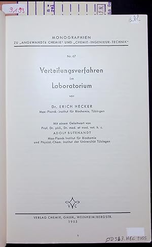 Seller image for Verteilungsverfahren im Laboratorium. MONOGRAPHIEN ZU  ANGEWANDTE CHEMIE" UND  CHEMIE - INGENIEUR-TECHNIK", NR. 67 for sale by Antiquariat Bookfarm