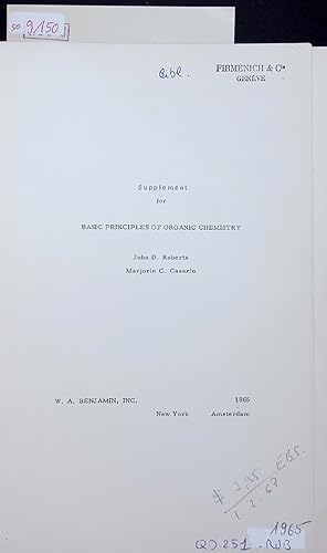 Bild des Verkufers fr Supplement for BASIC PRINCIPLES OF ORGANIC CHEMISTRY. zum Verkauf von Antiquariat Bookfarm