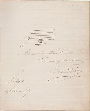 Grieg, Edvard (1843-1907) - Autograph musical quotation signed "This is how life should be!"