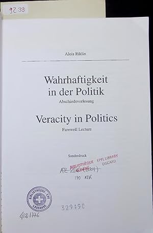 Bild des Verkufers fr Wahrhaftigkeit in der Politik. zum Verkauf von Antiquariat Bookfarm