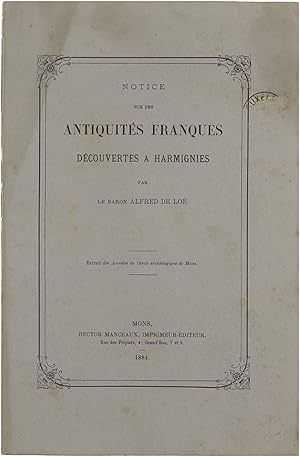 Imagen del vendedor de Notice sur des Antiquits Franques dcouvertes  Harmignies a la venta por Untje.com