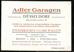 Ansichtskarte Düsseldorf, Werbekarte der Adler-Garagen, Oberbilkerallee 98, Verkaufsräume Graf Ad...