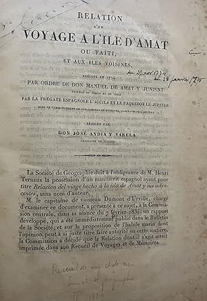 Relation d'un voyage à l'ile d'Amat ou Taïti, et aux iles voisines, exécuté en 1774 par ordre de ...