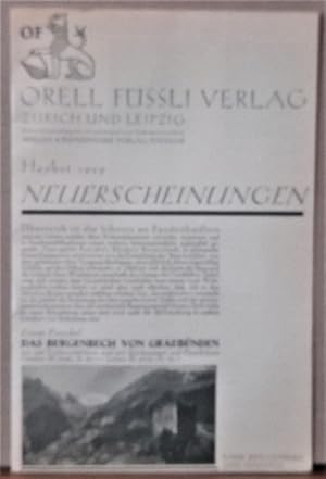 Verlagswerbung / Broschüre des Orell Füssli Verlag, Zürich-Leipzig Herbst 1929 Neuerscheinungen