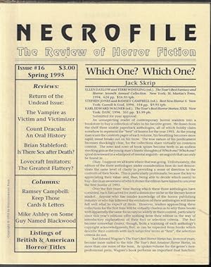 Bild des Verkufers fr NECROFILE; The Review of Horror Fiction: No. 16, Spring 1995 zum Verkauf von Books from the Crypt