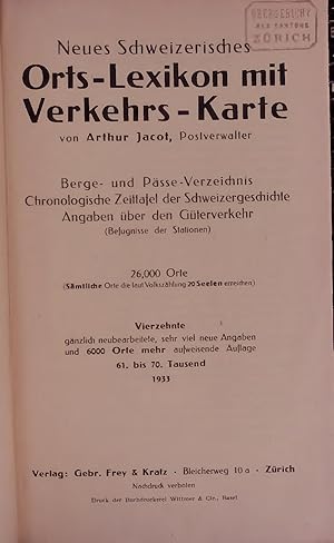 Bild des Verkufers fr Neues Schweizerisches Orts-Lexikon mit Verkehrs - Karte. zum Verkauf von Antiquariat Bookfarm