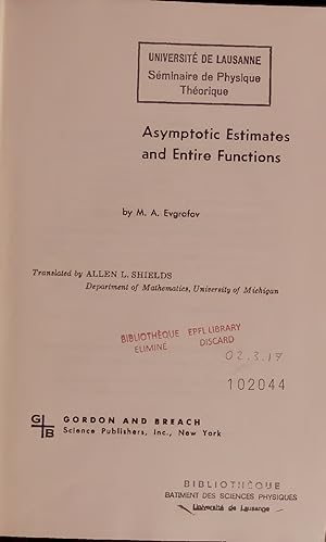 Immagine del venditore per Asymptotic Estimates and Entire Functions. venduto da Antiquariat Bookfarm