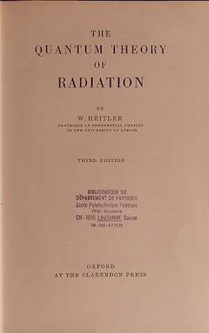 Immagine del venditore per THE QUANTUM THEORY OF RADIATION. venduto da Antiquariat Bookfarm