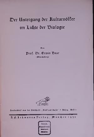 Imagen del vendedor de Der Untergang der Kulturvlker im Lichte der Biologie. Sonderdruck aus der Zeitschrift "Volk und Kasse" 7. Jahrg., Heft 2 a la venta por Antiquariat Bookfarm