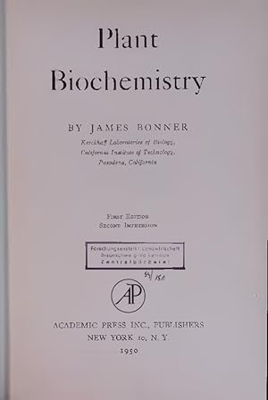 Image du vendeur pour Plant Biochemistry. First Edition, Second Impression mis en vente par Antiquariat Bookfarm