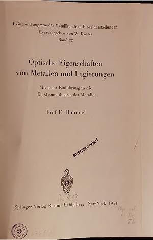 Seller image for Optische Eigenschaften von Metallen und Legierungen. Band 22 for sale by Antiquariat Bookfarm