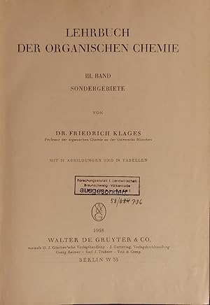 Bild des Verkufers fr LEHRBUCH DER ORGANISCHEN CHEMIE. III. BAND SONDERGEBIETE zum Verkauf von Antiquariat Bookfarm