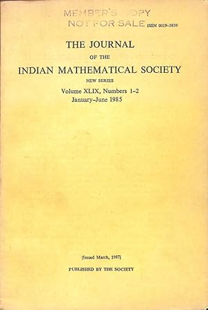 Seller image for The Journal of the Indian Mathematical Society Volume XLIX, Numbers 1-2 for sale by Majestic Books