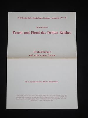 Seller image for Programmzettel Wrttembergische Staatstheater Stuttgart 1977/78. FURCHT UND ELEND DES DRITTEN REICHES von Brecht. Insz.: Alfred Kirchner, Raum: Axel Manthey. Mit Karin Schlemmer, Gerd Kunath, Tatjana Pasztor, Peter Sattmann, Hansjrgen Gerth, Martin Schwab, Anneliese Rmer, Wolfgang Hper for sale by Fast alles Theater! Antiquariat fr die darstellenden Knste