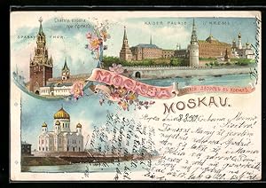 Lithographie Moskau, Spasky-Tor, Kaiser-Palais, Kreml