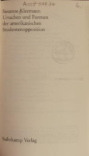 Seller image for Ursachen und Formen der amerikanischen Studentenopposition. for sale by Antiquariat Bookfarm