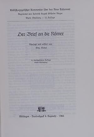 Bild des Verkufers fr Der Brief an die Romer. zum Verkauf von Antiquariat Bookfarm