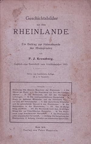 Image du vendeur pour Geschichtsbilder aus dem RHEINLANDE. Ein Beitrag zur Heimatkunde der Rheinprovinz mis en vente par Antiquariat Bookfarm