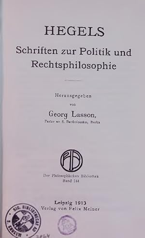 Imagen del vendedor de HEGELS Schriften zur Politik und Rechtsphilosophie. a la venta por Antiquariat Bookfarm