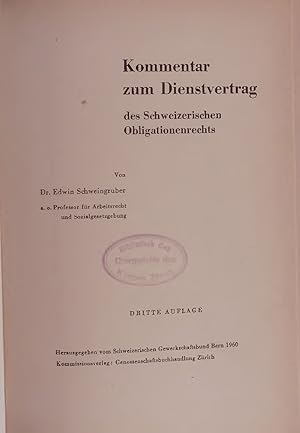 Seller image for Kommentar zum Dienstvertrag des Schweizerischen Obligationenrechts. DRITTE AUFLAGE for sale by Antiquariat Bookfarm