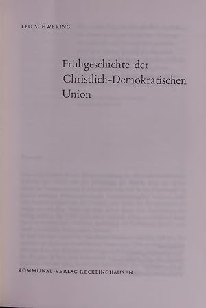 Bild des Verkufers fr Fruhgeschichte der Christlich-Demokratischen Union. zum Verkauf von Antiquariat Bookfarm