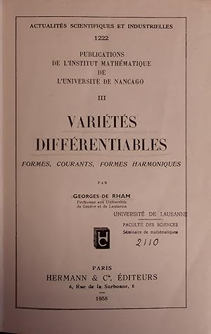 Bild des Verkufers fr III. Varietes Differentiables. Formes, Courants, Formes Harmoniques. zum Verkauf von Antiquariat Bookfarm