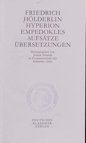 Bild des Verkufers fr Smtliche Werke und Briefe. Hyperion, Empedokles, Aufstze, bersetzungen. zum Verkauf von Antiquariat Bookfarm