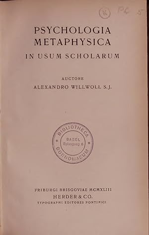 Bild des Verkufers fr PSYCHOLOGIA METAPHYSICA IN USUM SCHOLARUM. zum Verkauf von Antiquariat Bookfarm