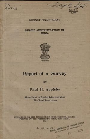 Imagen del vendedor de Public administration in India: report of a survey a la venta por Rulon-Miller Books (ABAA / ILAB)