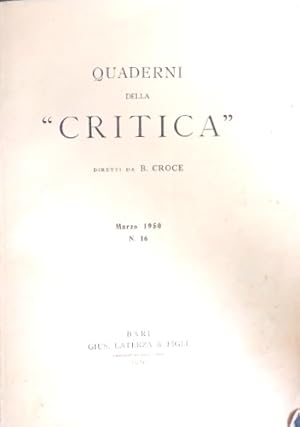 Seller image for Quaderni della critica. 1950 n.16. for sale by FIRENZELIBRI SRL