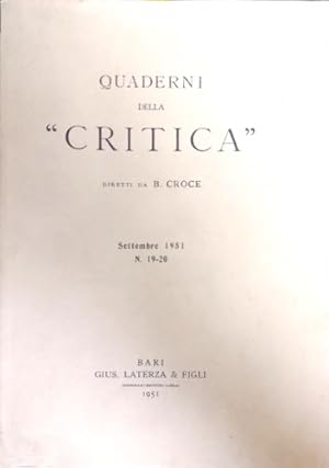 Seller image for Quaderni della critica. 1951 n.19-20. for sale by FIRENZELIBRI SRL