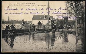 Carte postale Les Mureaux, inondation der Seine 1910, la Chaussée