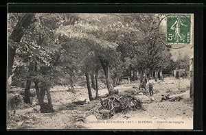 Ansichtskarte St-Péray, Inondation de 1907, Chemin de Hongrie, Ortspartie nach Hochwasser