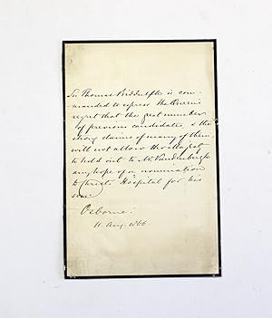 Bild des Verkufers fr An Original Hand Written Osborne House Letter on Behalf of Queen Victoria Signed by General Sir Thomas Biddulph zum Verkauf von Lasting Words Ltd