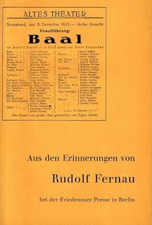 Bild des Verkufers fr Urauffhrung von Bert Brecht BAAL, am 8. Dezember im alten Leipziger Stadttheater. zum Verkauf von nika-books, art & crafts GbR