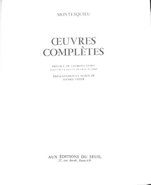 Seller image for Montesquieu Oeuvres complètes / Vedel / Oster / Réf13780 for sale by WeBuyBooks