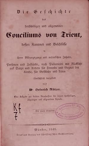 Bild des Verkufers fr Die Geschichte des hochheiligen und allgemeinen Conciliums von Trient. zum Verkauf von Antiquariat Bookfarm