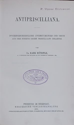 Bild des Verkufers fr Antipriscilliana. zum Verkauf von Antiquariat Bookfarm