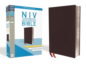 NIV, Thinline Bible, Giant Print, Bonded Leather, Burgundy, Red Letter, Thumb Indexed, Comfort Print